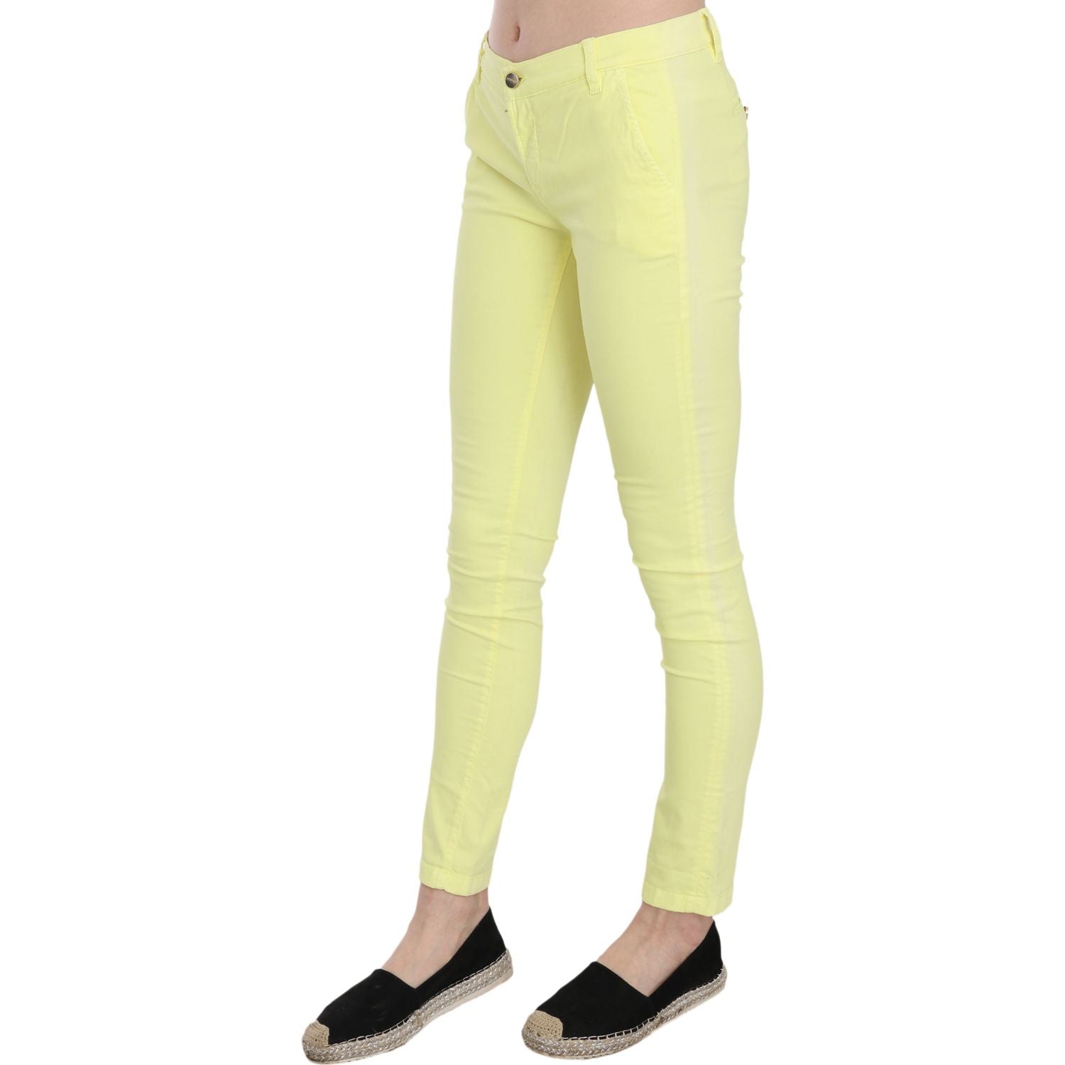 PINKO Yellow Cotton Stretch Low Waist Skinny Casual Trouser Pants