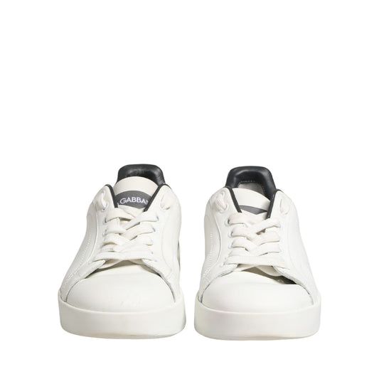 Dolce & Gabbana White Black Portofino Leather Sneakers Shoes