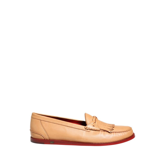 Dolce & Gabbana Beige Tassel Leather Men Slip On Loafers Shoes