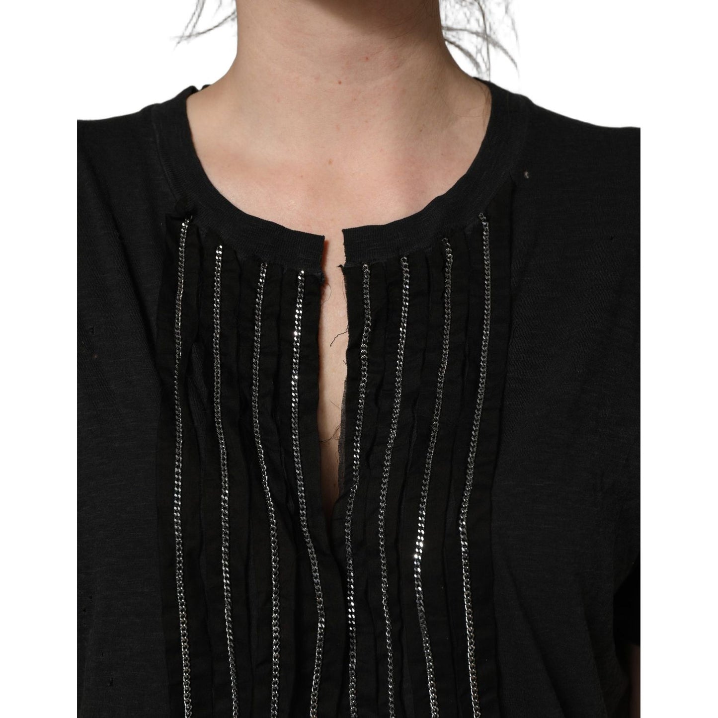 Dsquared² Black Chain Embellished Cotton Short Sleeve T-shirt
