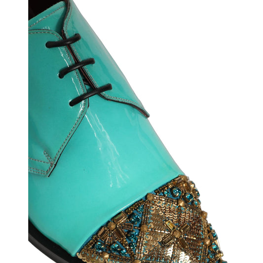 Dolce & Gabbana Aqua Blue Embellished Derby Dress Formal Shoes