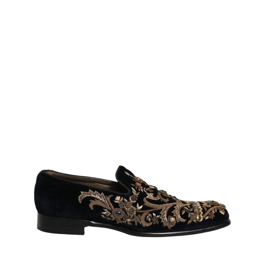 Dolce & Gabbana Black Velvet Embellished Dress Loafers Shoes