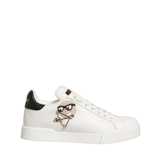 Dolce & Gabbana White Patch Calfskin Nappa Portofino Sneakers Shoes