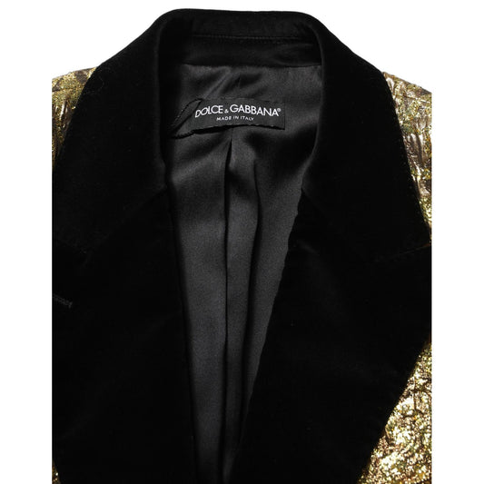 Dolce & Gabbana Gold Floral Jacquard Wool Trench Coat Jacket