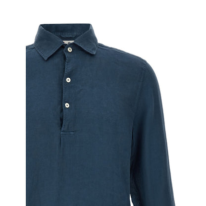 MC2 Saint Barth Blue Linen Polo Shirt