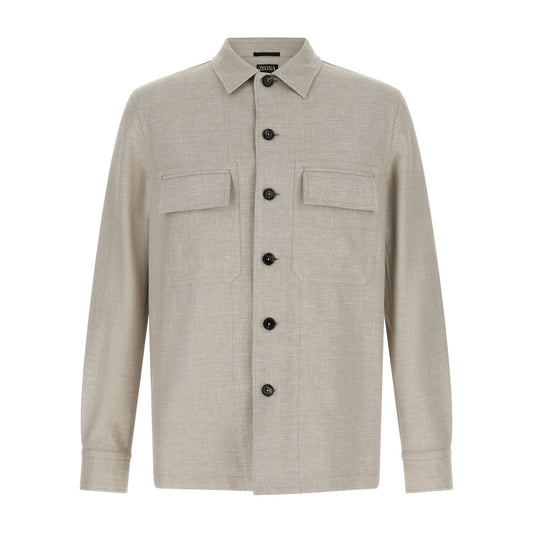 ZEGNA Gray Linen Blouse