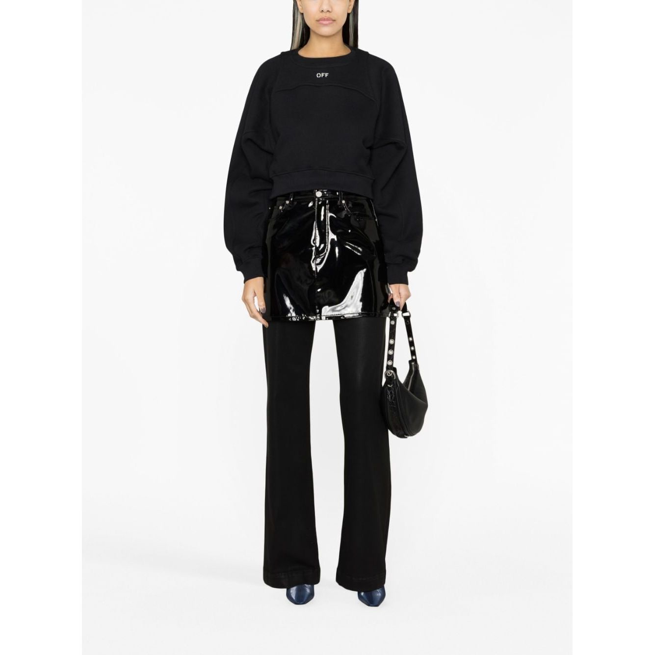 Off White Printed Crop Sweatshirt