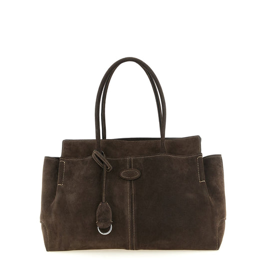 Tod's Brown Calfskin Suede Shopping Bag