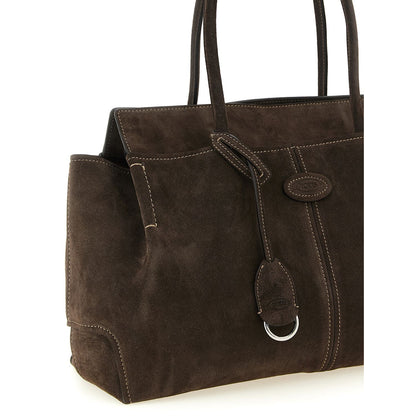 Tod's Brown Calfskin Suede Shopping Bag