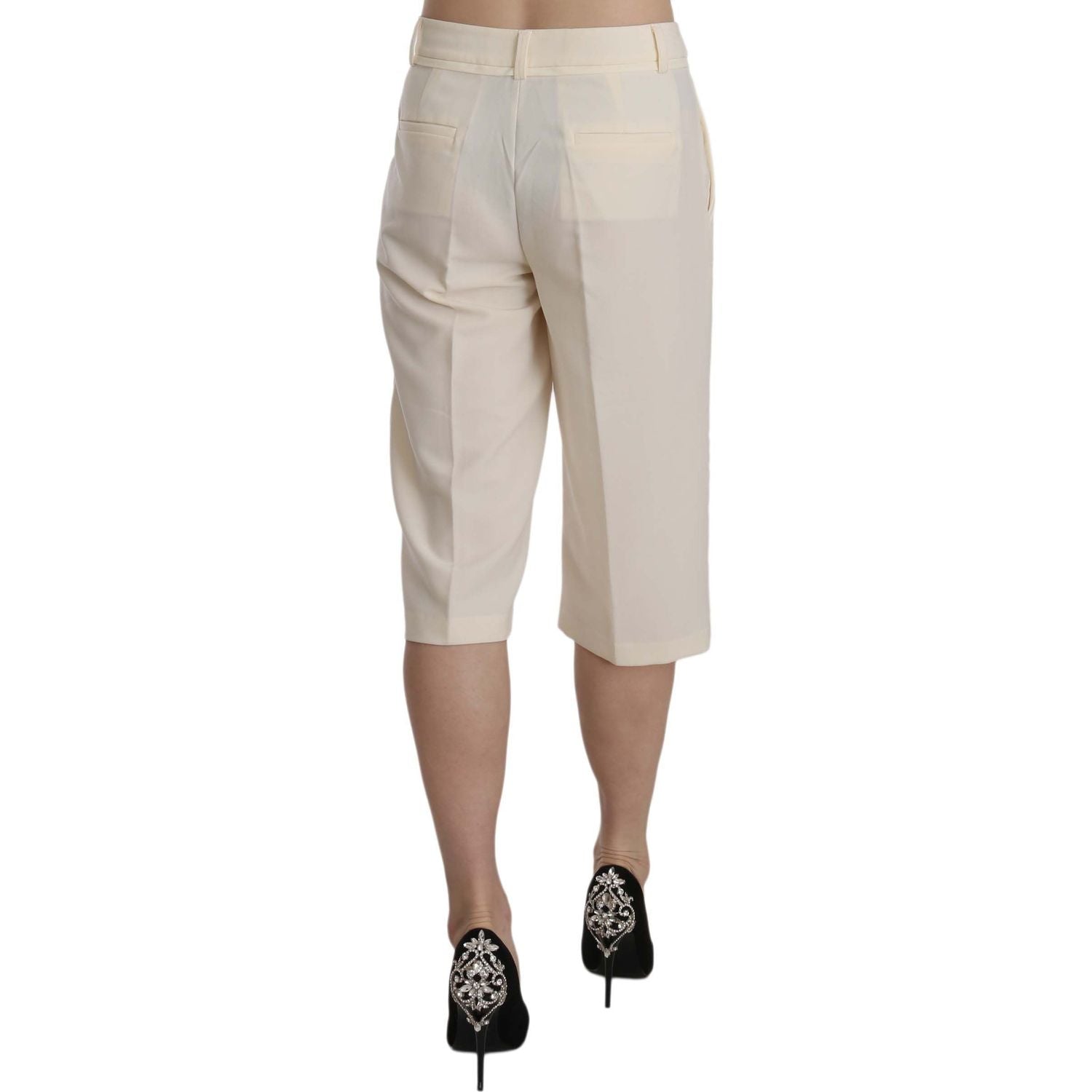Silvian Heach Cream Mid Waist Cotton Straight Cropped Pants