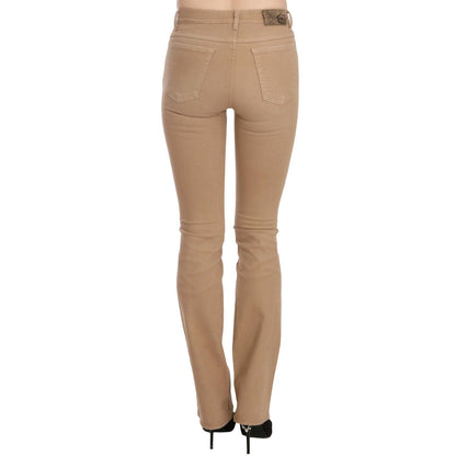 Just Cavalli Brown Cotton Stretch Mid Waist Skinny Trousers Pants