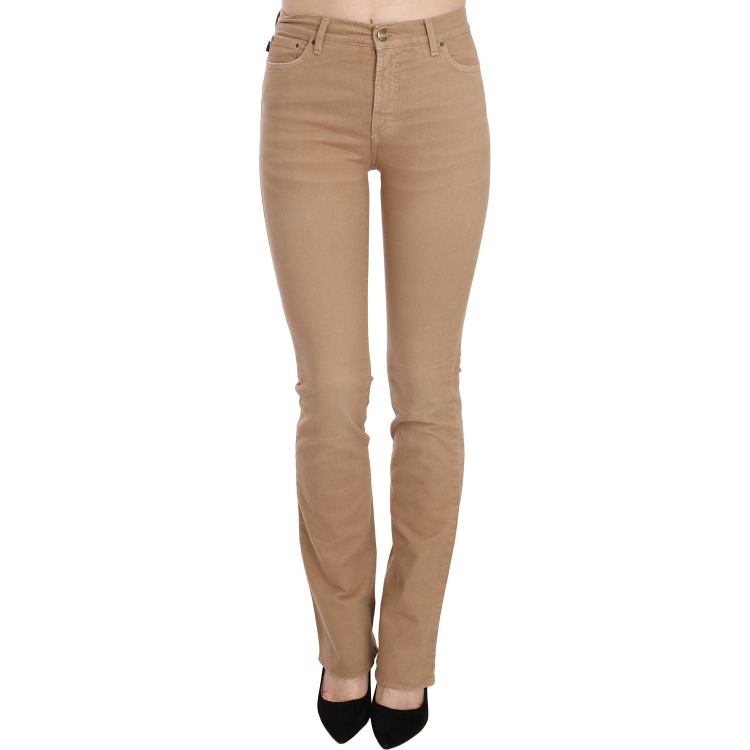 Just Cavalli Brown Cotton Stretch Mid Waist Skinny Trousers Pants