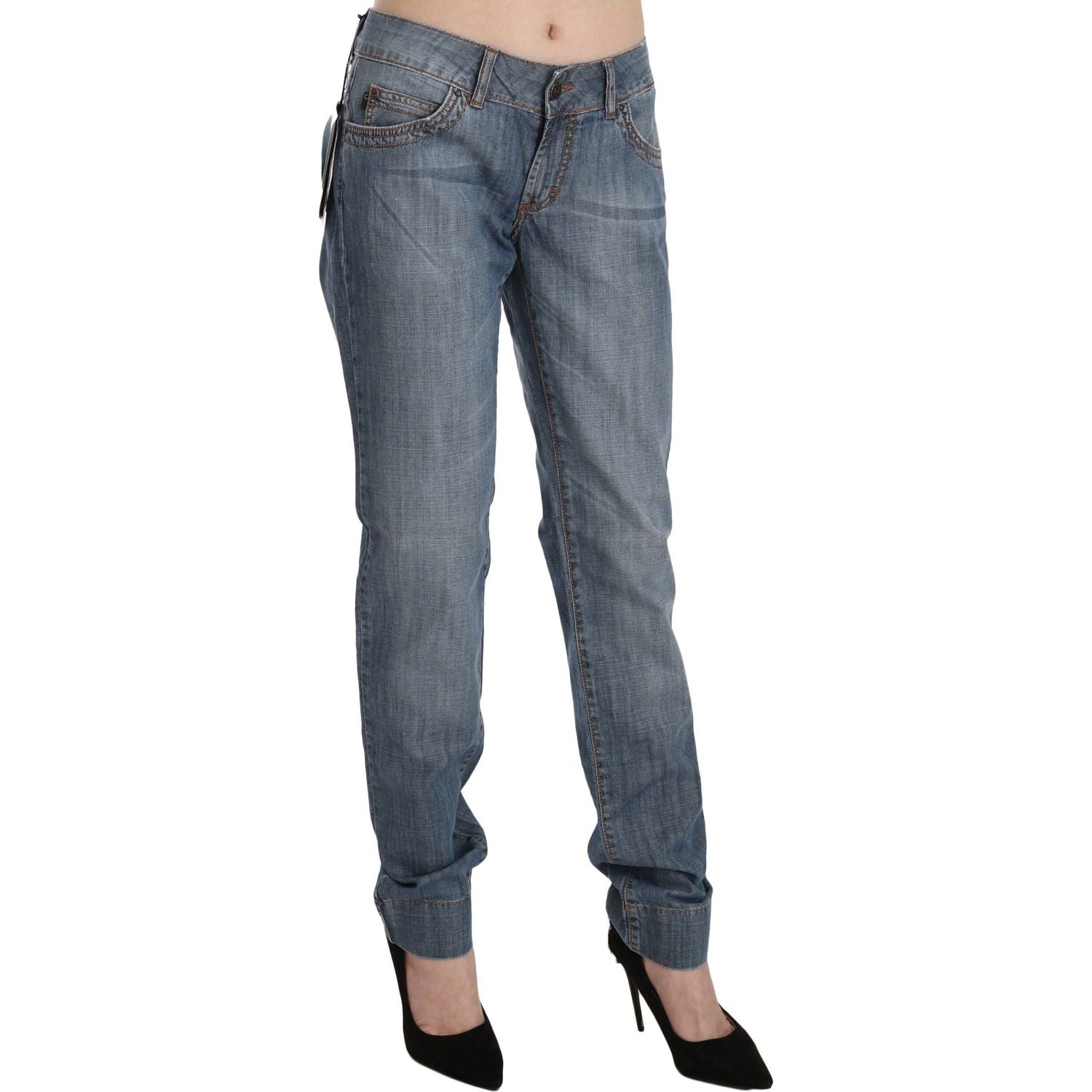 Just Cavalli Blue Washed Cotton Low Waist Slim Fit Denim Pants