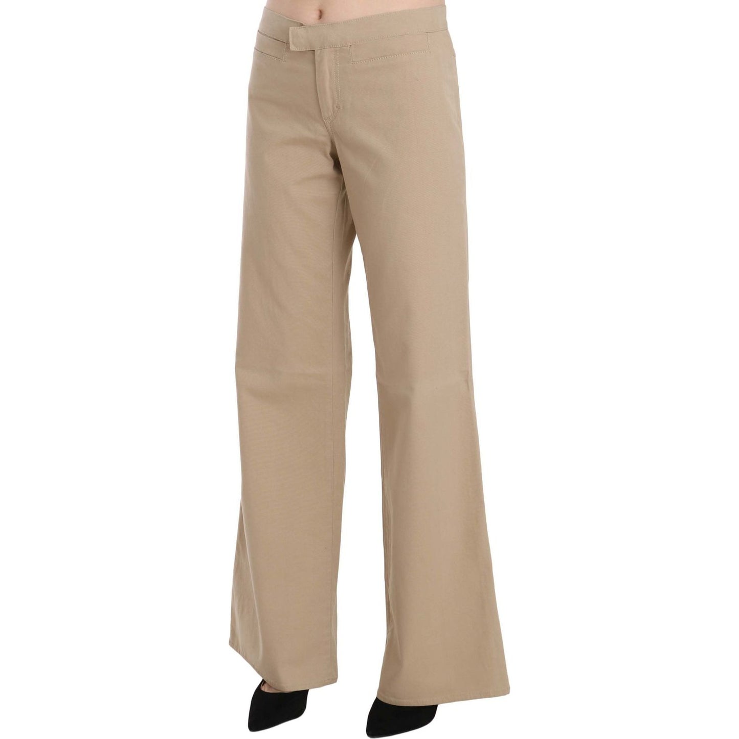 Just Cavalli Beige Cotton Mid Waist Flared Trousers Pants Jeans & Pants