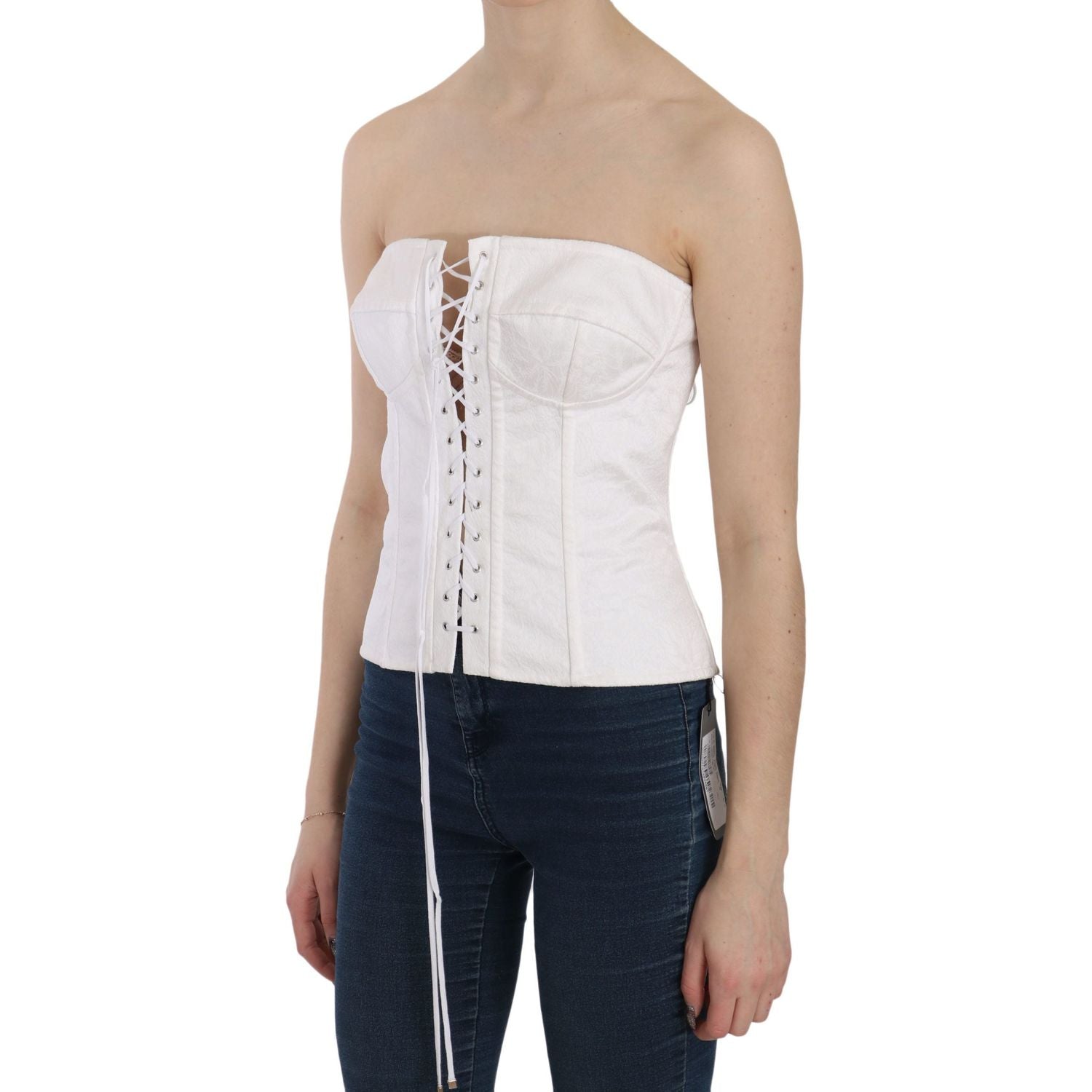 Dolce & Gabbana White PALERMO Cotton Bustier Top Corset