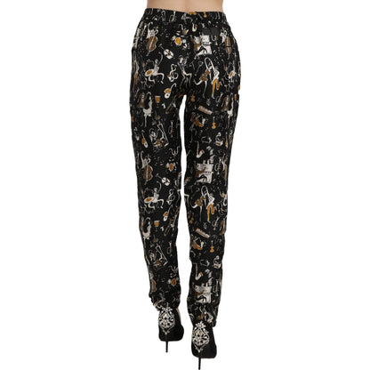 Dolce & Gabbana Black Jazz Club Print High Waist Tapered Pants Jeans & Pants