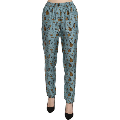 Dolce & Gabbana Blue Musical Instruments Print Tapered Pants
