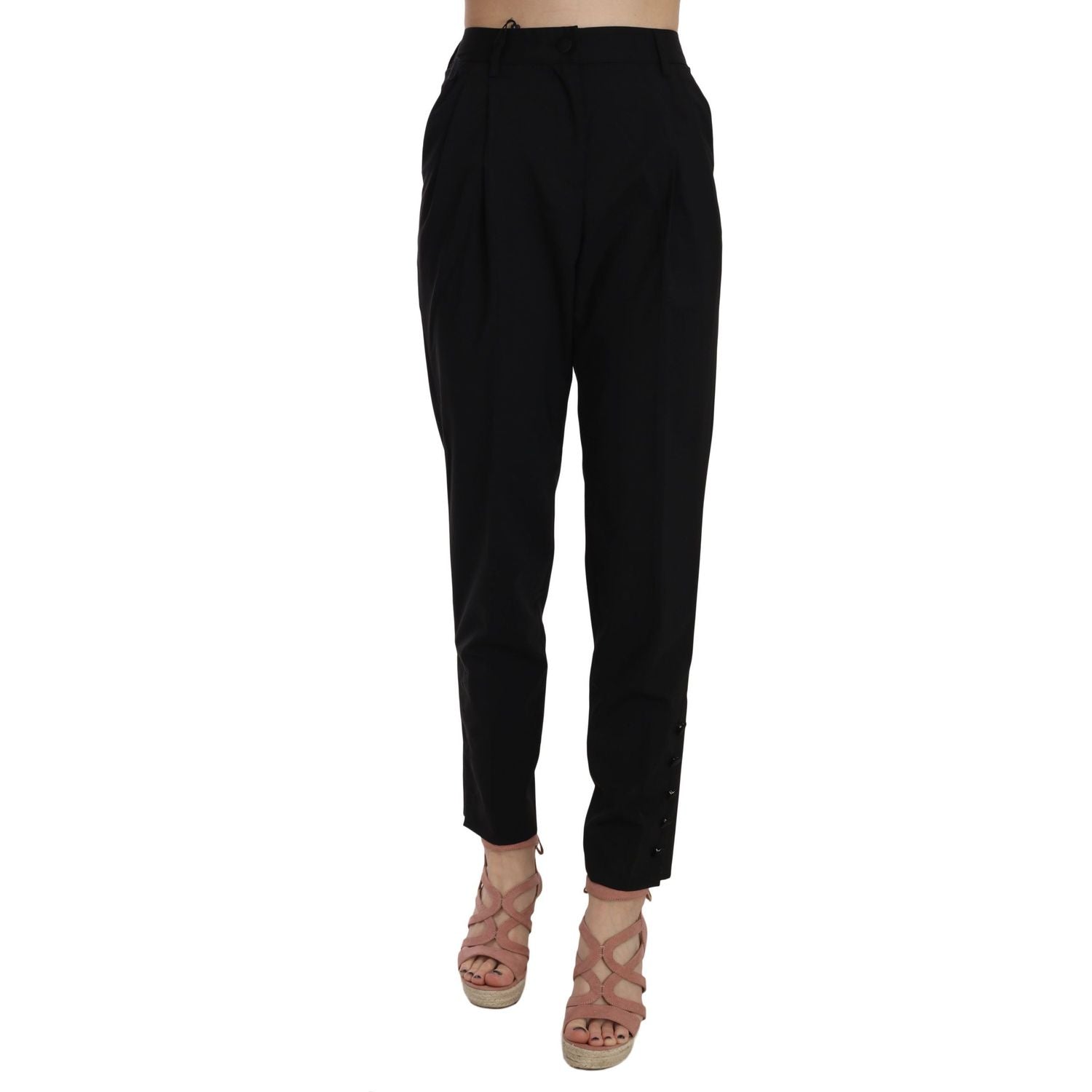 Dolce & Gabbana Black Button Pleated Tapered Trouser Pants