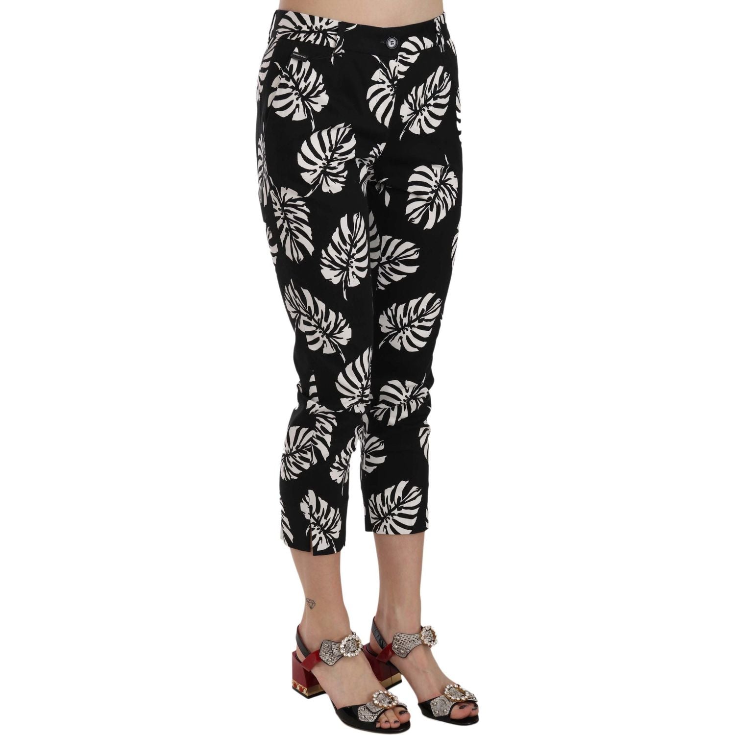 Dolce & Gabbana Black Palm Leaf Print Skinny Pants
