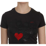 Exte Black Hearts Print Crew Neck Blouse Exte Black