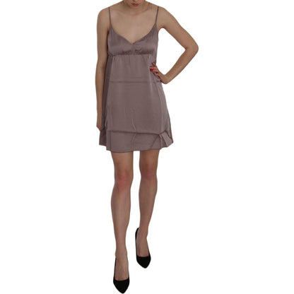 PINK MEMORIES Purple Spaghetti A-line Mini Silk Dress