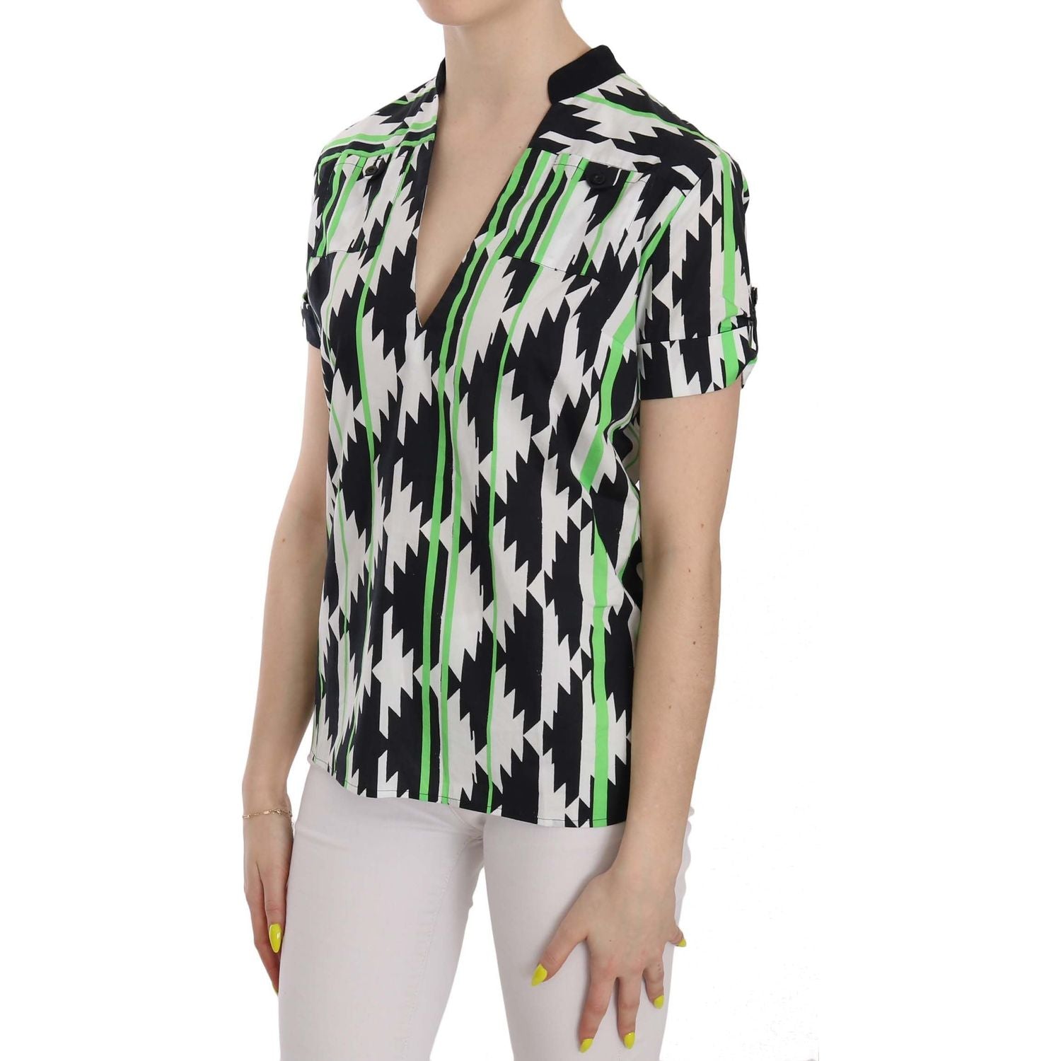 Costume National Multi Color Plunging Top Blouse