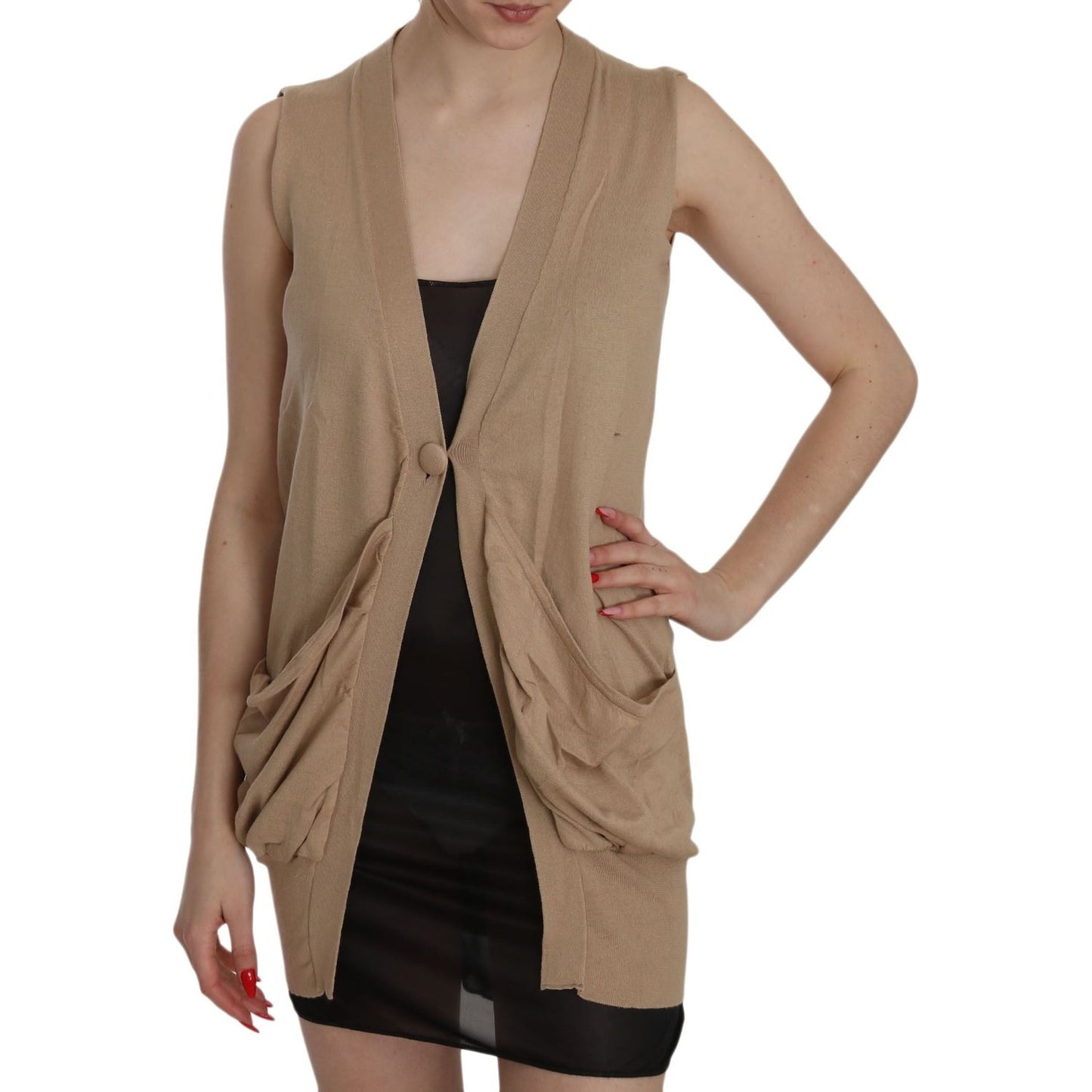 PINK MEMORIES Brown 100% Cotton Sleeveless Cardigan Top Vest