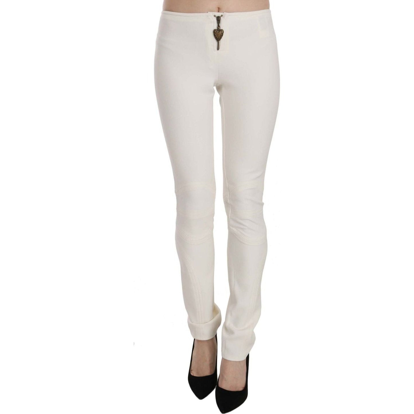 Just Cavalli White Mid Waist Skinny Dress Trousers Pants