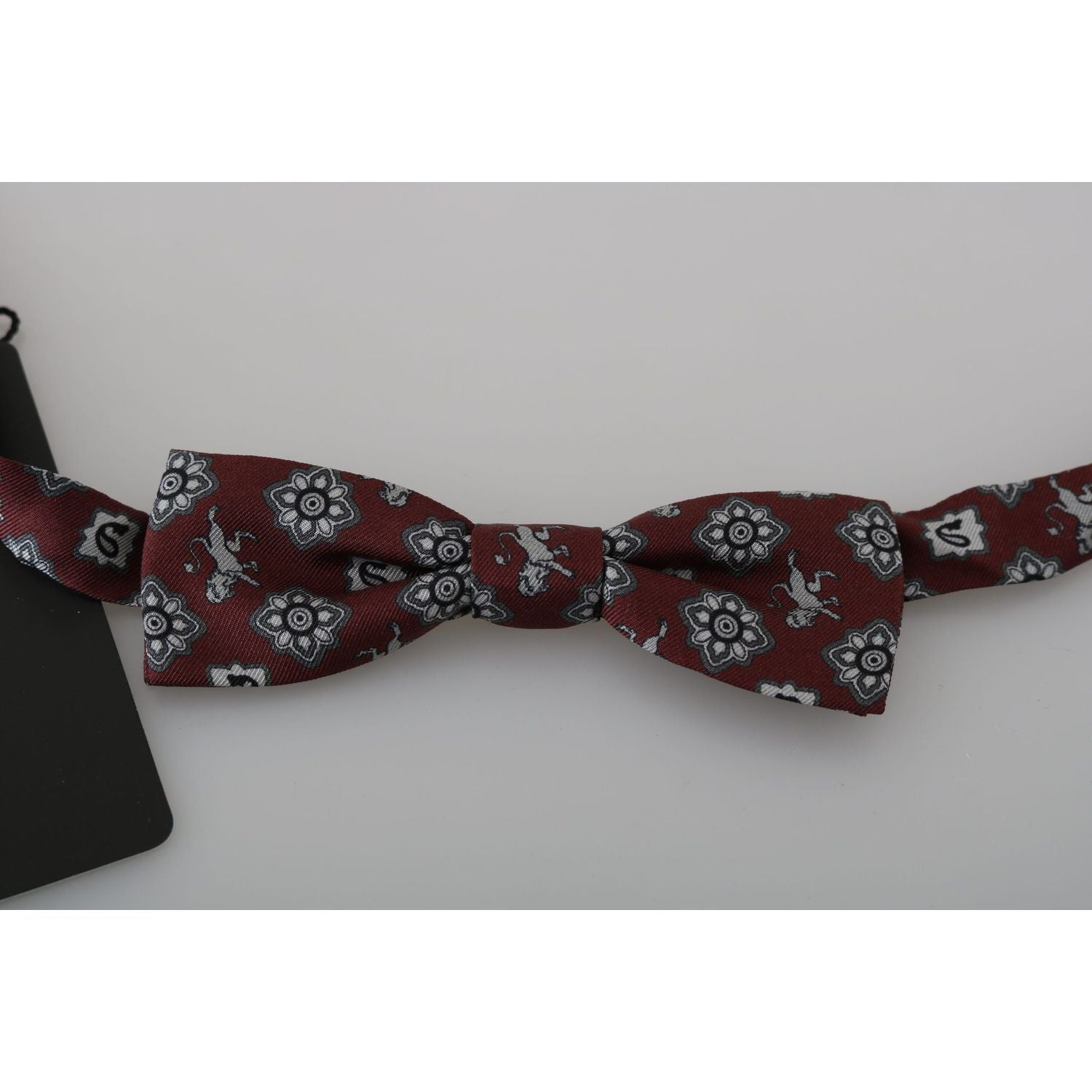 Dolce & Gabbana Men Bordeaux Maroon Lion Silk Adjustable Neck Bow Tie