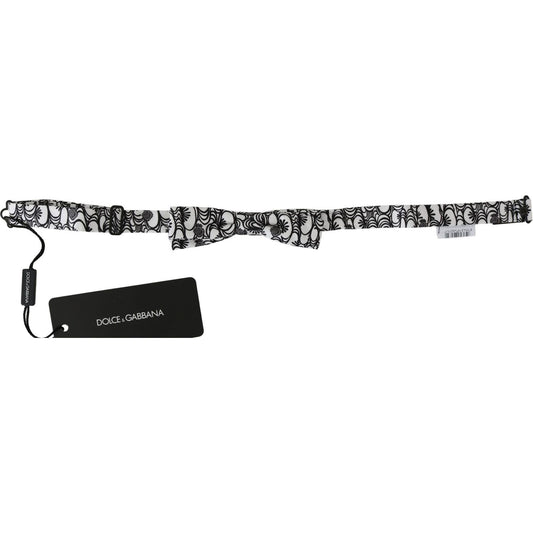 Dolce & Gabbana White Pattern Silk Adjustable Neck Papillon Tie Bow Tie