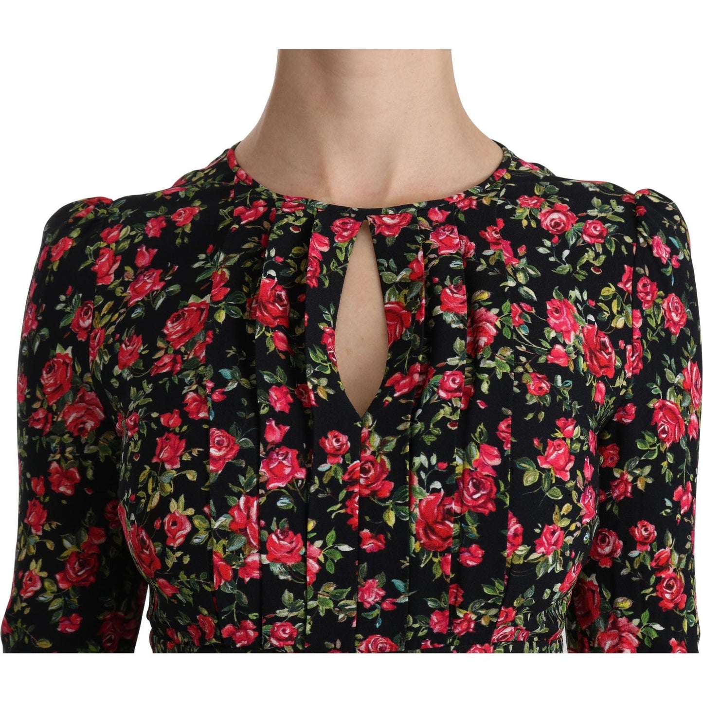 Dolce & Gabbana Black Floral Longsleeve Knee Length Dress