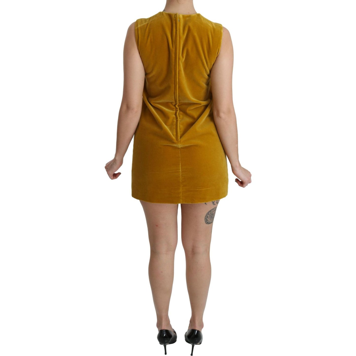Dolce & Gabbana Mustard Velvet Stretch Shift Mini Dress