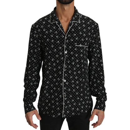 Dolce & Gabbana Black Skull Print Silk Sleepwear Shirt
