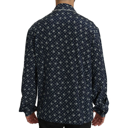 Dolce & Gabbana Blue Skull Print Silk Top Sleepwear Shirt