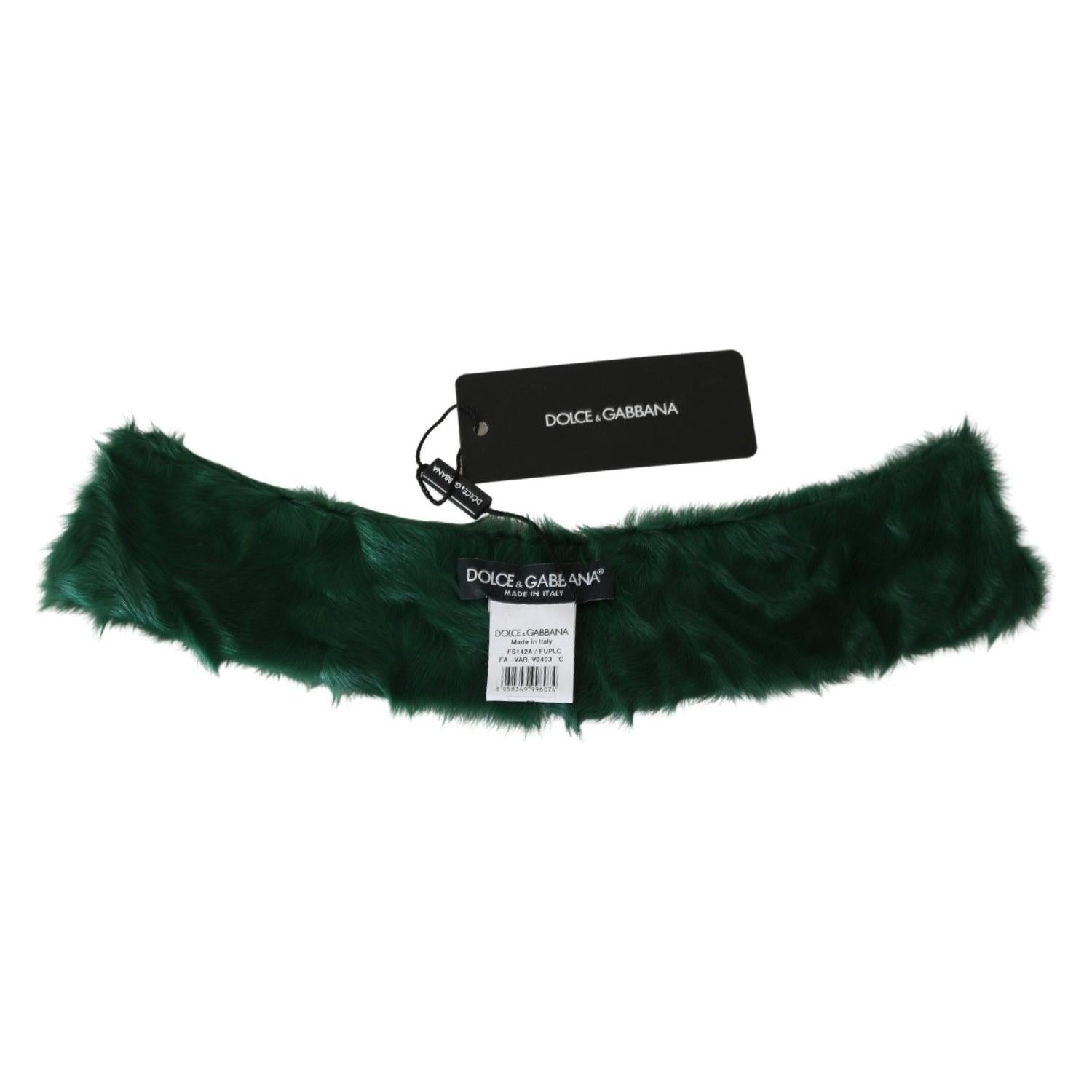 Dolce & Gabbana Green Fur Neck Collar Wrap Lambskin Scarf