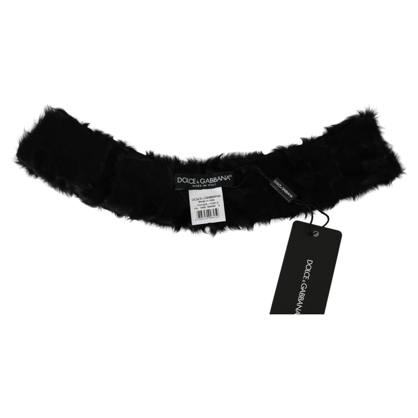Dolce & Gabbana Black Fur Neck Collar Wrap Lambskin Scarf Fur Scarves