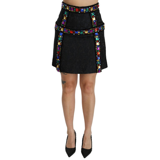 Dolce & Gabbana Black Crystal Embellished High Waist Skirt
