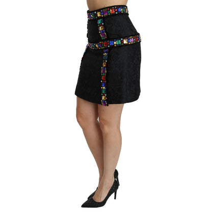 Dolce & Gabbana Black Crystal Embellished High Waist Skirt