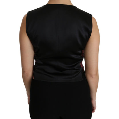 Dolce & Gabbana Black Pink Floral Waistcoat Vest Blouse Top