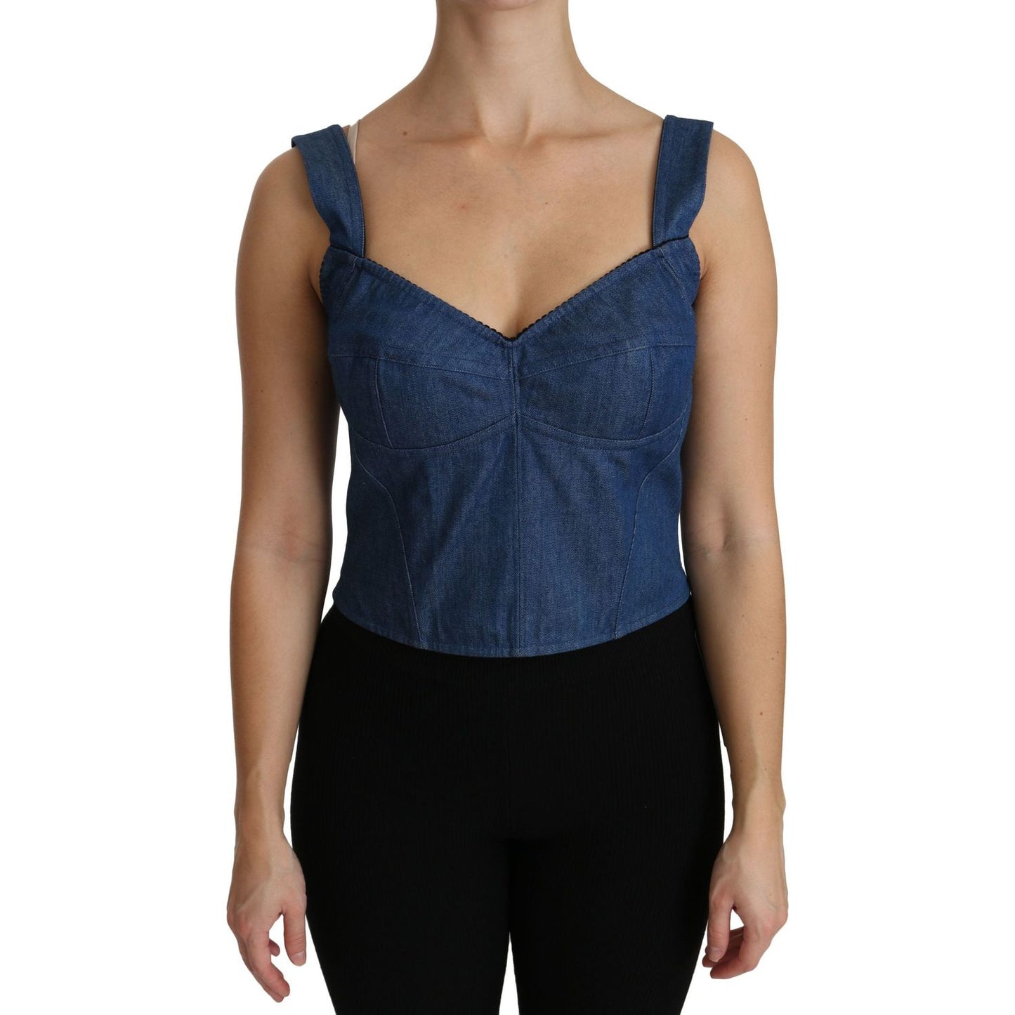 Dolce & Gabbana Blue Sleeveless Bustier Blouse Cotton Top