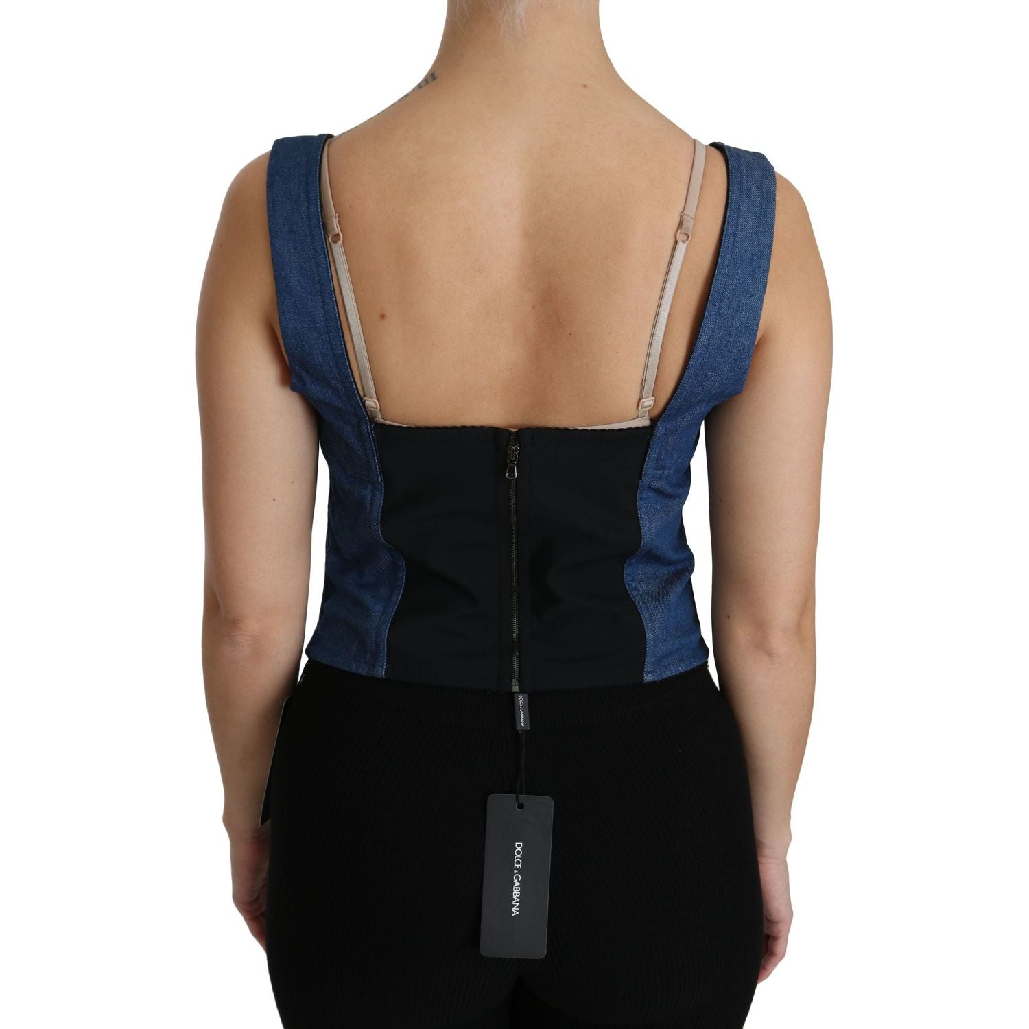 Dolce & Gabbana Blue Sleeveless Bustier Blouse Cotton Top