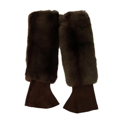 Dolce & Gabbana Brown Elbow Length Finger Less Fur Gloves