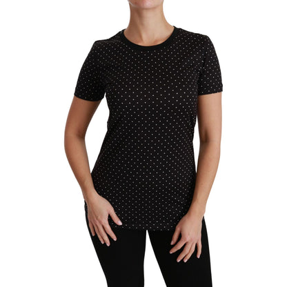 Dolce & Gabbana Black Dotted Crewneck Cotton Top T-shirt