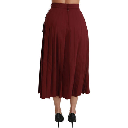 Dolce & Gabbana Red High Waist Pleated Maxi Wool Skirt