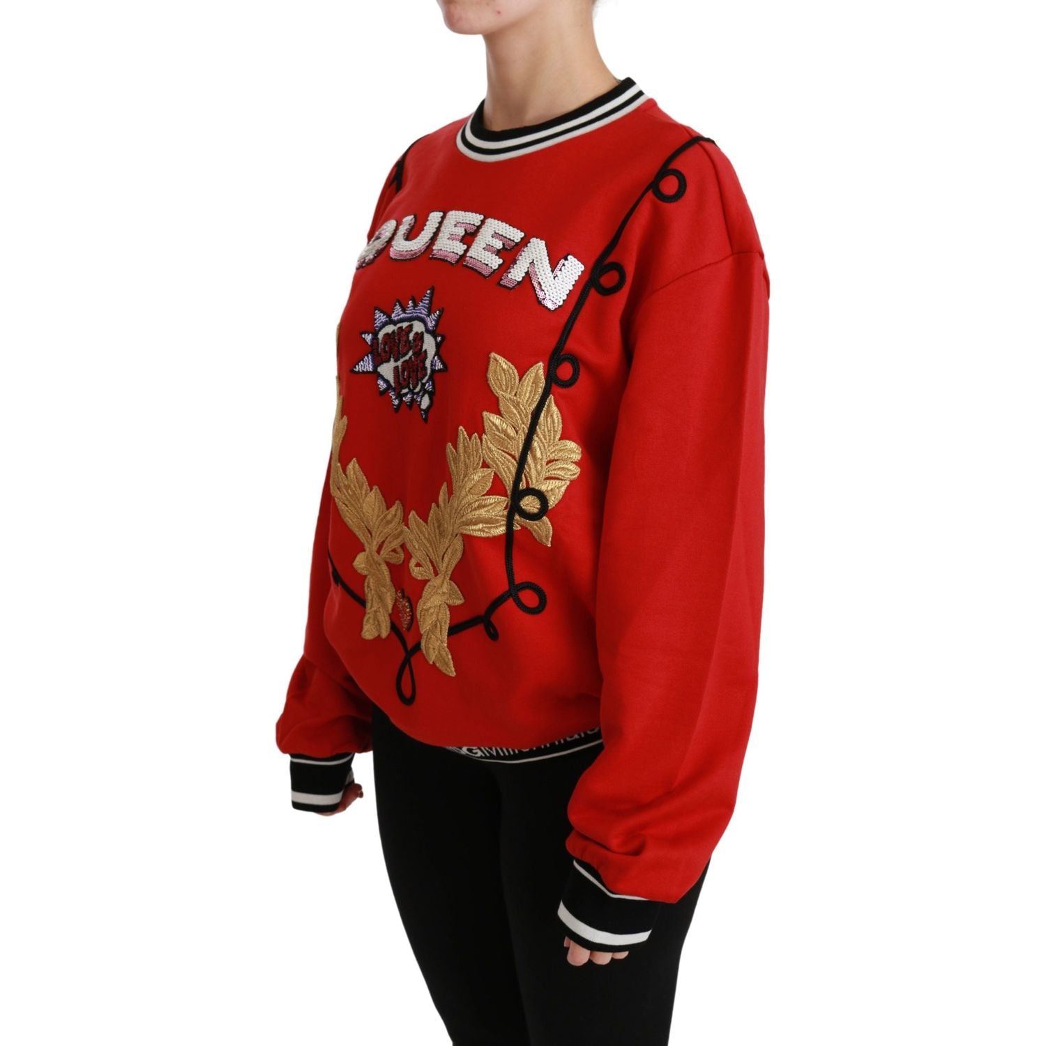 Dolce & Gabbana Red Queen Sequined Love Pullover Sweater