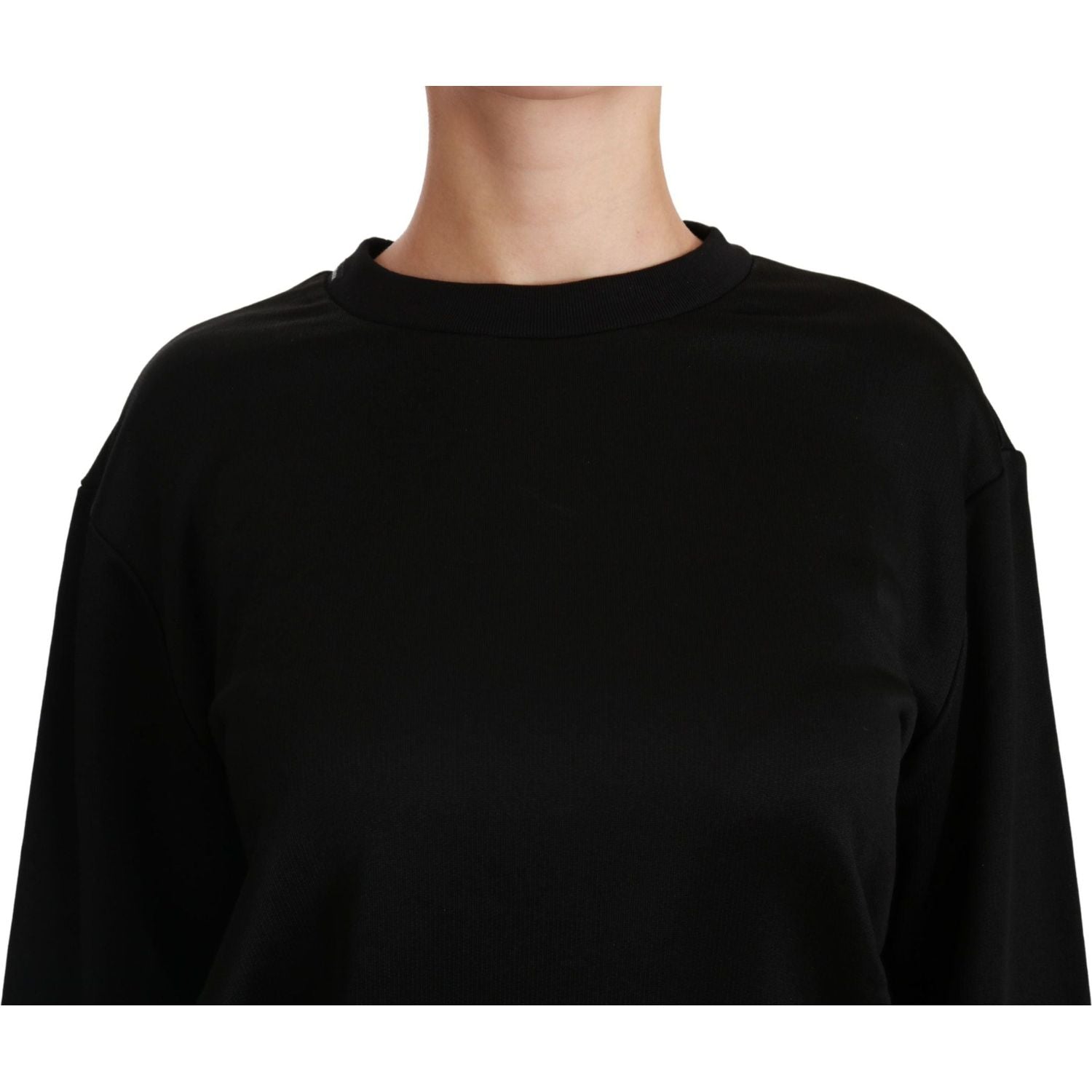 Dolce & Gabbana Black Cotton Crewneck Pullover Sweater
