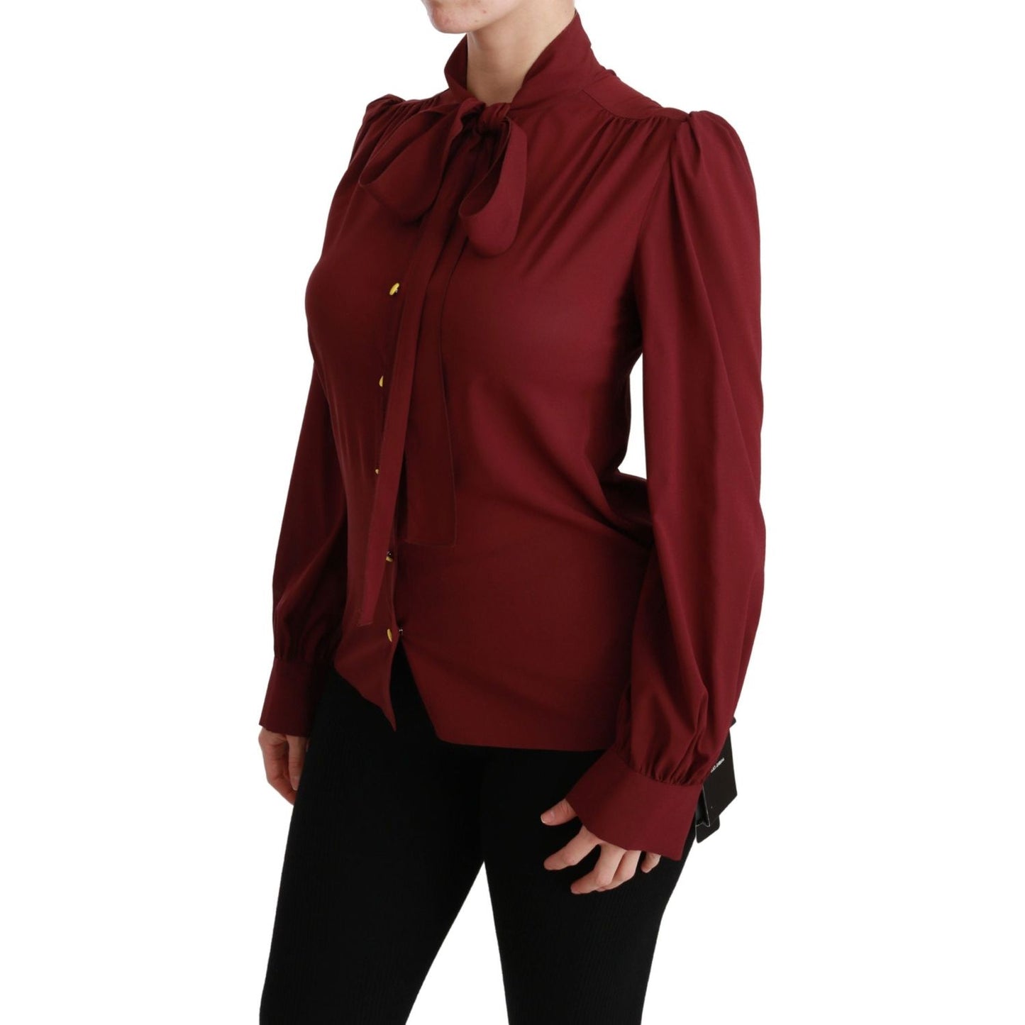 Dolce & Gabbana Maroon Long Sleeve Shirt Blouse Silk Top