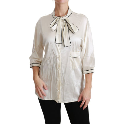 Dolce & Gabbana Beige 3/4 Sleeve Shirt Blouse Silk Top