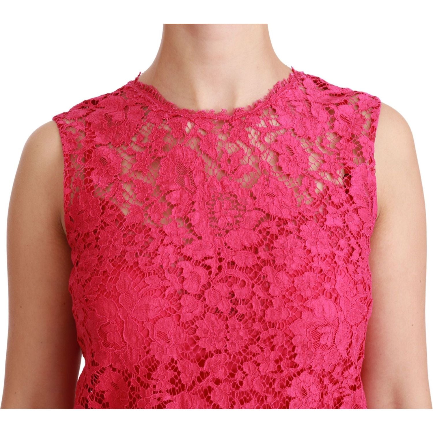 Dolce & Gabbana Pink Floral Lace Shift Gown Mini Dress