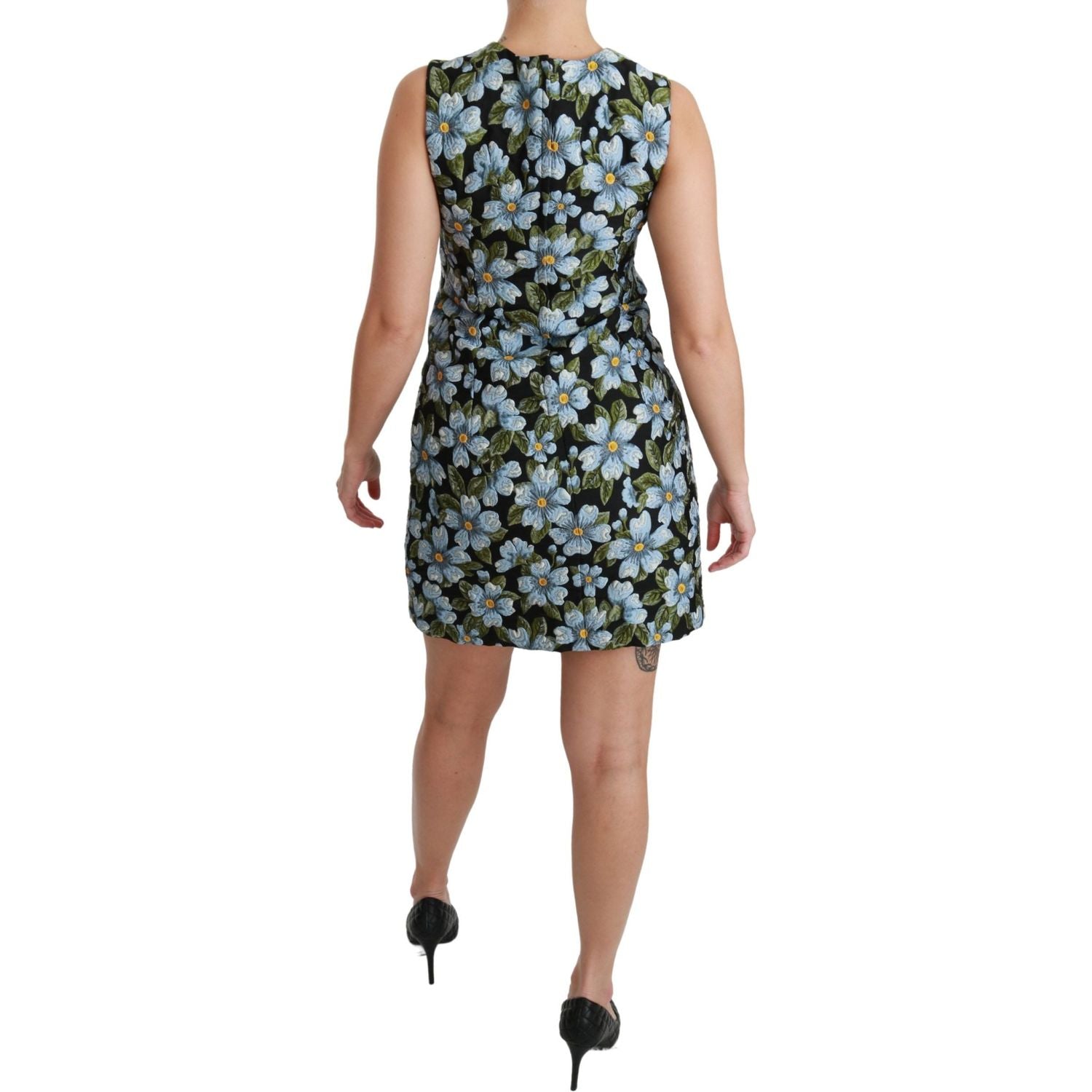 Dolce & Gabbana Blue Floral Brocade Gown Shift Dress